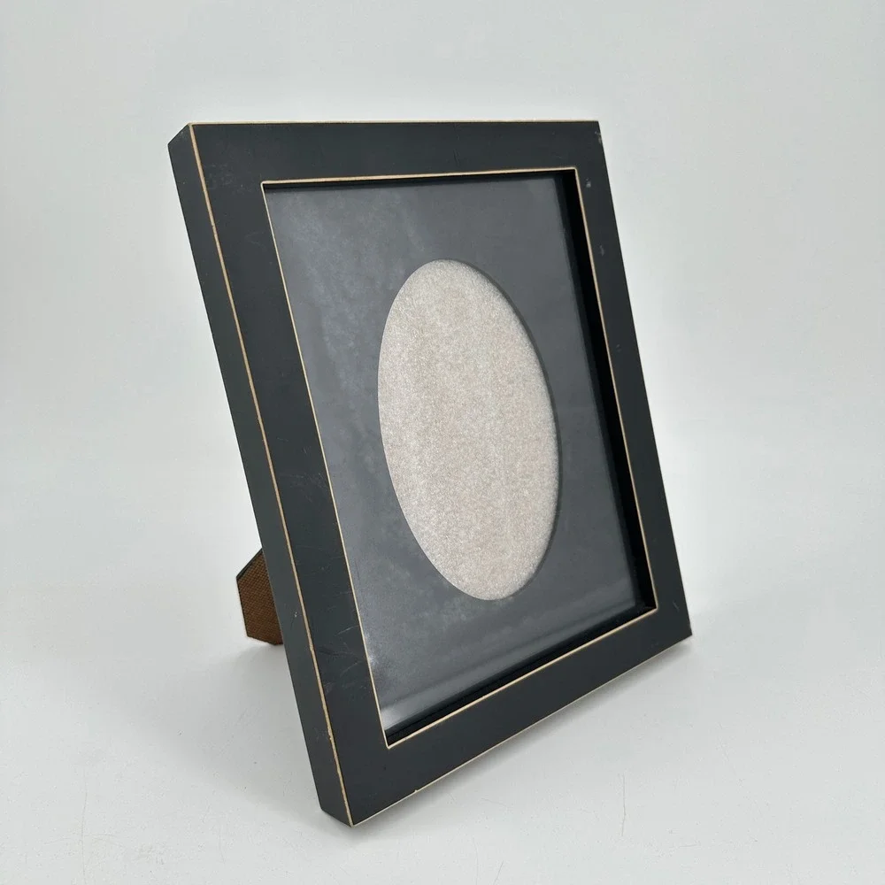 Black Wood Picture Frame with Oval Mat and Gold Trim Tabletop Wall Decor